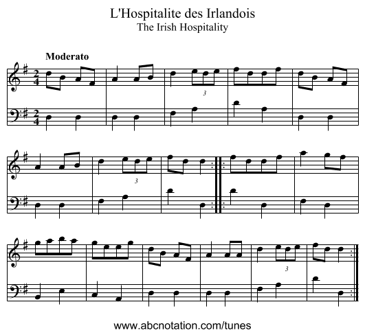 L'Hospitalite des Irlandois - staff notation