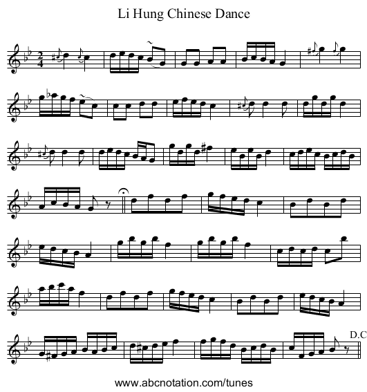 Li Hung Chinese Dance - staff notation