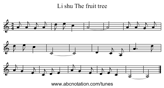 Li shu The fruit tree - staff notation