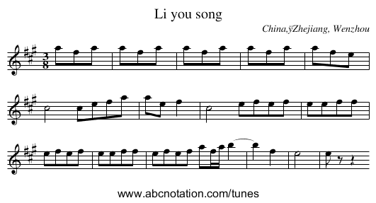 Li you song - staff notation