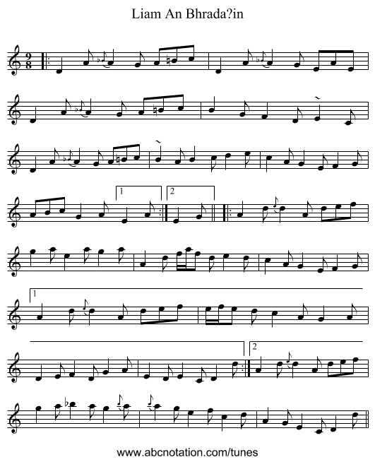 Liam An Bhrada?in - staff notation