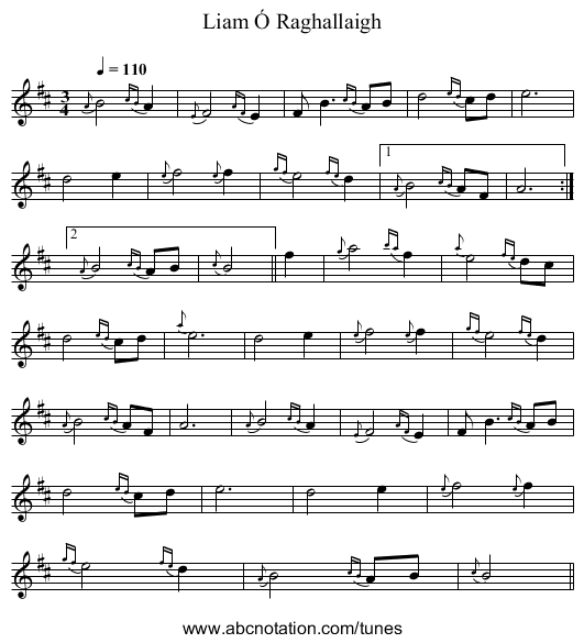 Liam &Oacute; Raghallaigh - staff notation