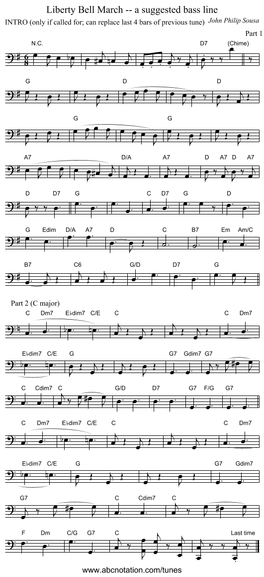 Liberty Bell March -- a suggested bass line - staff notation