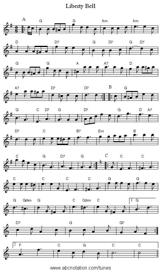 Liberty Bell - staff notation