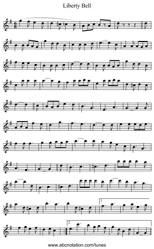 Liberty Bell - staff notation