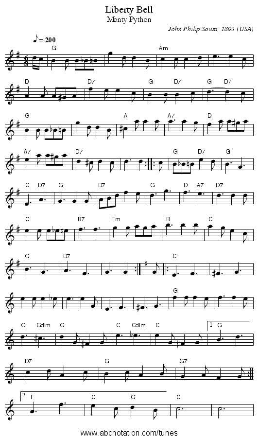Liberty Bell - staff notation