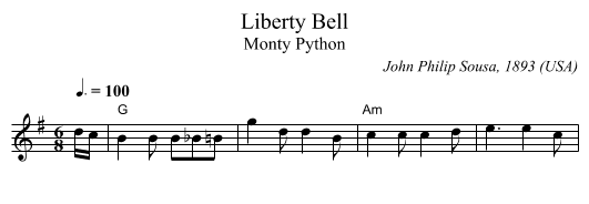 Liberty Bell - staff notation
