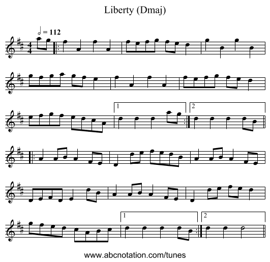Liberty (Dmaj) - staff notation