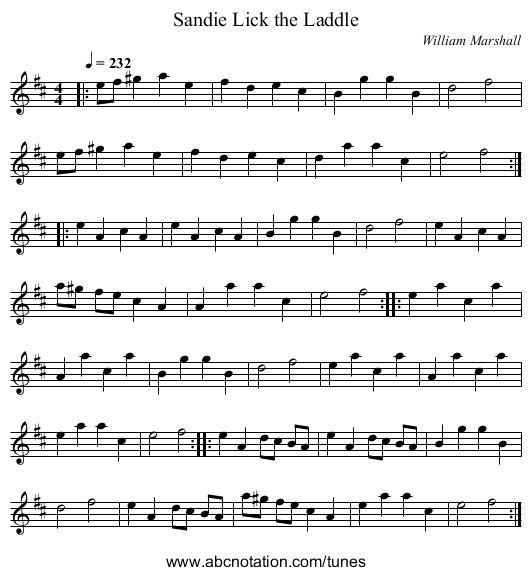Lick the Laddle, Sandie - staff notation
