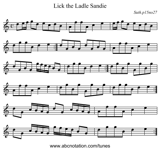 Lick the Ladle Sandie - staff notation