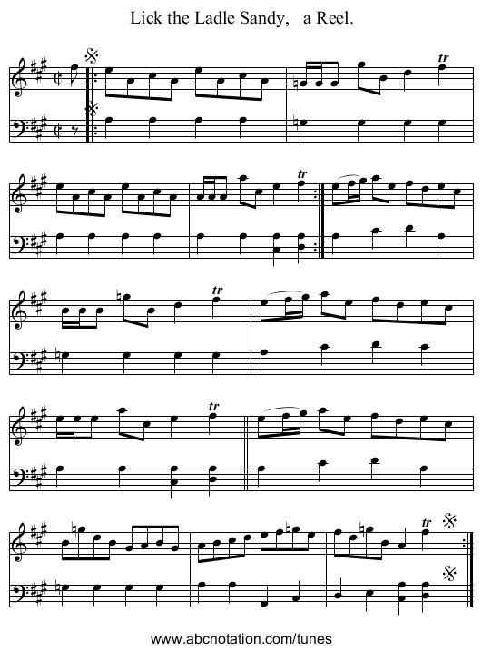 Lick the Ladle Sandy,   a Reel. - staff notation