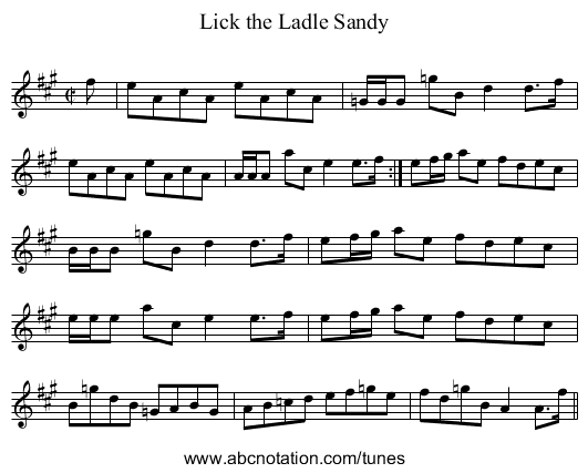 Lick the Ladle Sandy - staff notation