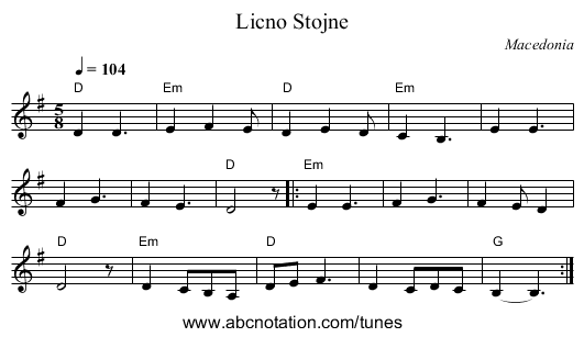 Licno Stojne - staff notation