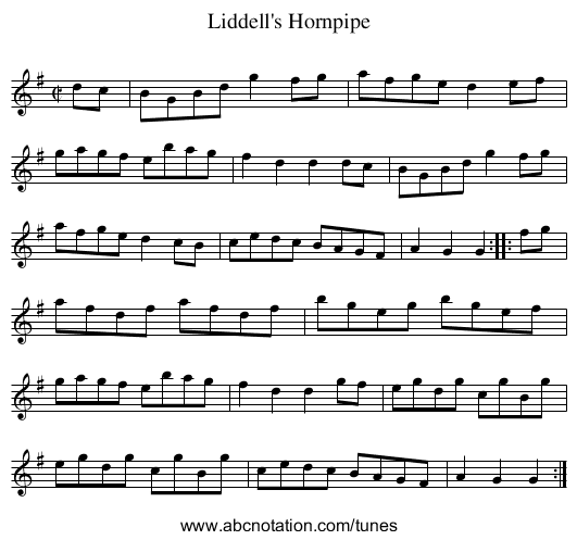 Liddell's Hornpipe - staff notation