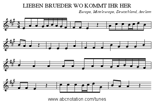 LIEBEN BRUEDER WO KOMMT IHR HER - staff notation
