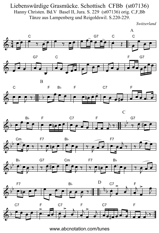 Liebenswürdige Grasmücke. Schottisch  CFBb  (st07136) - staff notation