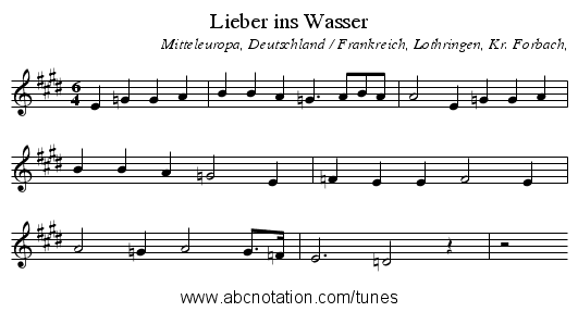 Lieber ins Wasser - staff notation