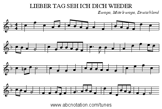 LIEBER TAG SEH ICH DICH WIEDER - staff notation