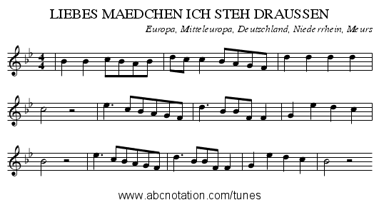 LIEBES MAEDCHEN ICH STEH DRAUSSEN - staff notation