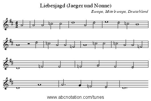 Liebesjagd (Jaeger und Nonne) - staff notation