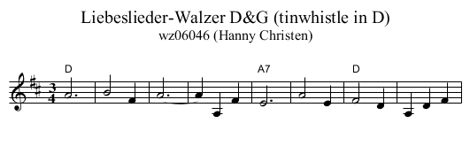 Liebeslieder-Walzer D&G (tinwhistle in D) - staff notation