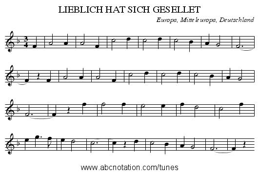 LIEBLICH HAT SICH GESELLET - staff notation