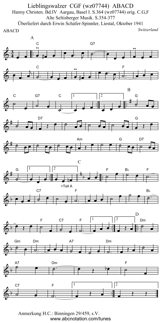 Lieblingswalzer  CGF (wz07744)  ABACD - staff notation