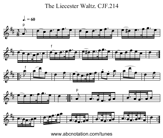 Liecester Waltz. CJF.214, The - staff notation