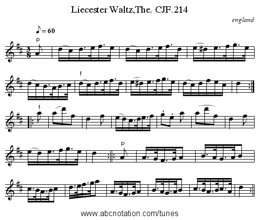 Liecester Waltz,The. CJF.214 - staff notation