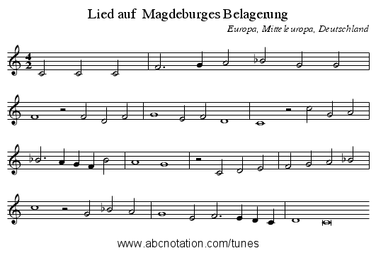 Lied auf  Magdeburges Belagerung - staff notation