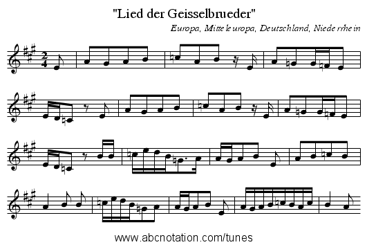 Lied der Geisselbrueder - staff notation