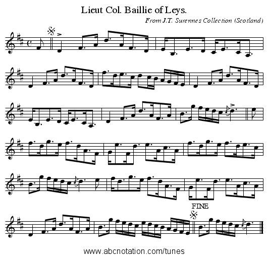 Lieut Col. Baillie of Leys. - staff notation