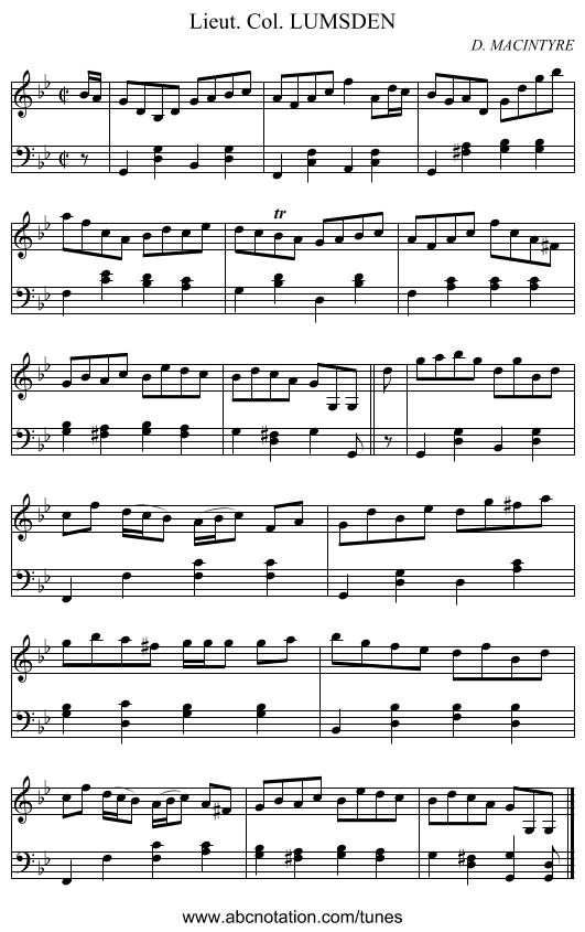 Lieut. Col. LUMSDEN - staff notation