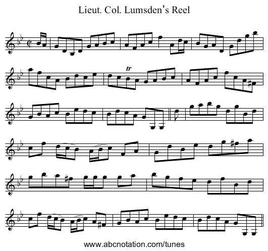 Lieut. Col. Lumsden’s Reel - staff notation