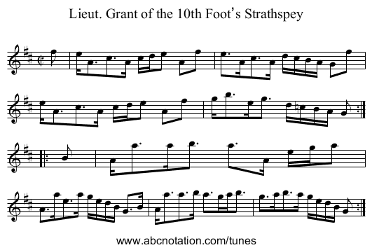 Lieut. Grant of the 10th Foot’s Strathspey - staff notation