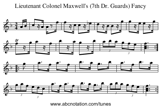 Lieutenant Colonel Maxwell's (7th Dr. Guards) Fancy - staff notation