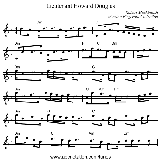 Lieutenant Howard Douglas - staff notation