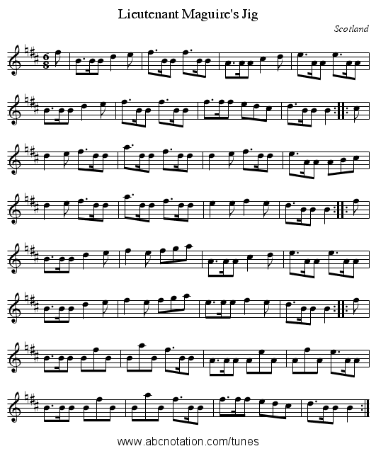 Lieutenant Maguire's Jig - staff notation