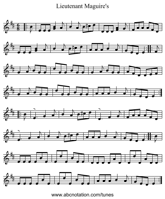 Lieutenant Maguire's - staff notation