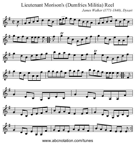 Lieutenant Morison's (Dumfries Militia) Reel - staff notation