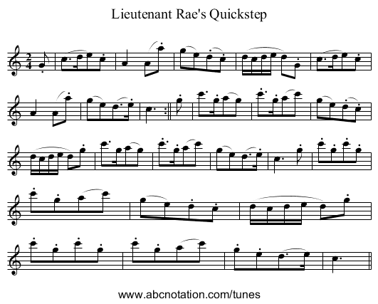 Lieutenant Rae's Quickstep - staff notation