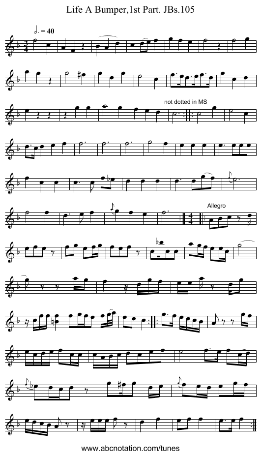 Life A Bumper,1st Part. JBs.105 - staff notation
