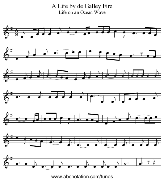 Life by de Galley Fire, A - staff notation