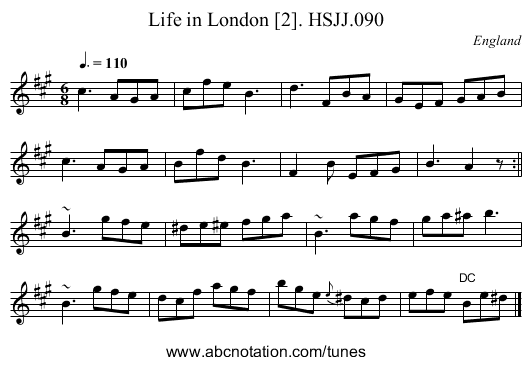 Life in London [2]. HSJJ.090 - staff notation