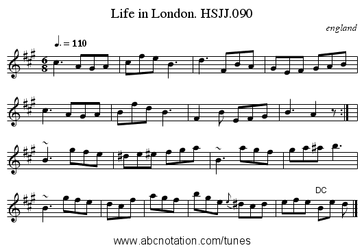Life in London. HSJJ.090 - staff notation
