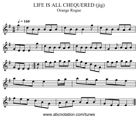 LIFE IS ALL CHEQUERED (jig) - staff notation