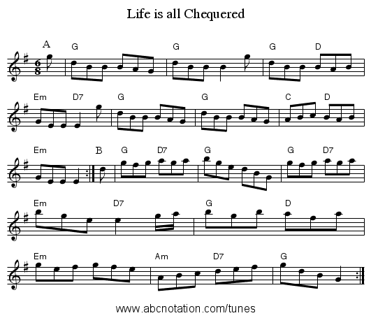Life is all Chequered - staff notation