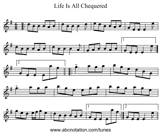 Life Is All Chequered - staff notation