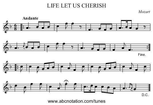 LIFE LET US CHERISH - staff notation
