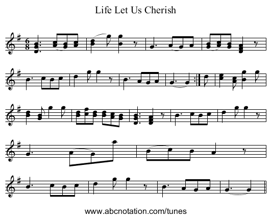 Life Let Us Cherish - staff notation